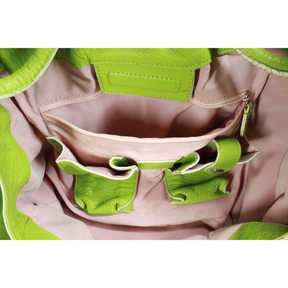 Cole Haan Lime Green Pebbled Leather Double Handle Shoulder Bag - Picture 12 of 13
